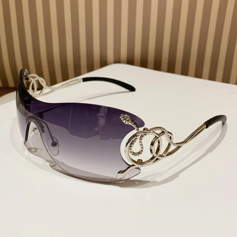 Rimless Oversized Sunglasses With Serpent Snake Metal Temples UV400 Protection Y2K Fashion Shield Eyewear For Women Men