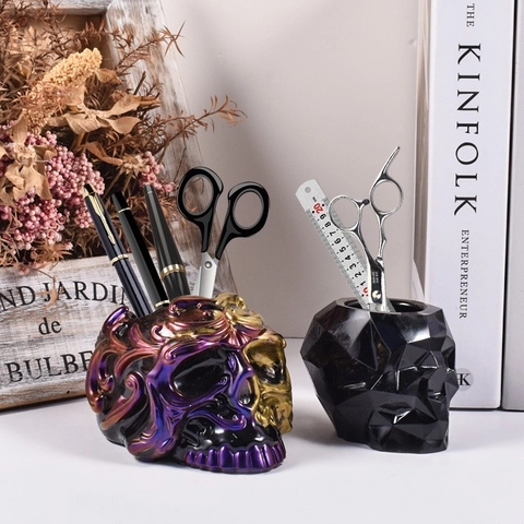 Stampo In Silicone Teschio Per Candele Fai Da Te Resina Halloween Scheletro Strumento Epossidico Portapenne Vaso