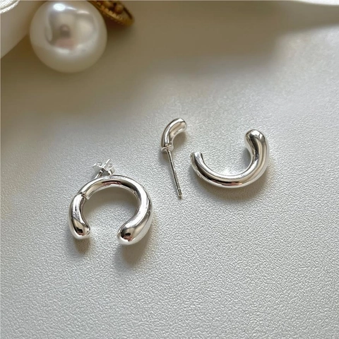 Orecchini In Argento Sterling 925 Cerchi Minimalisti A Forma Di U Stile Coreano Gioielli In Argento Lucido Semplici