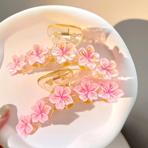 Mollette Per Capelli Fiori In Resina 3D Rosa Ciliegio Acrilico Trasparente Stile Dolce Grandi Fermagli Per Donne