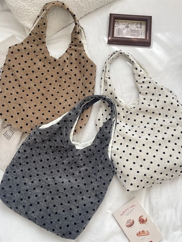 Sac Cabas À Pois Grande Capacité Velours Côtelé Sac À Épaule Style Coréen Sac À Main Décontracté Pour Femmes