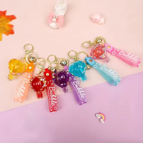 Kreativer Heißluftballon Treibsand Flüssig Schlüsselanhänger Pailletten Anhänger Süßes Silikonband Tasche Charm Auto Schlüsselring Geschenk