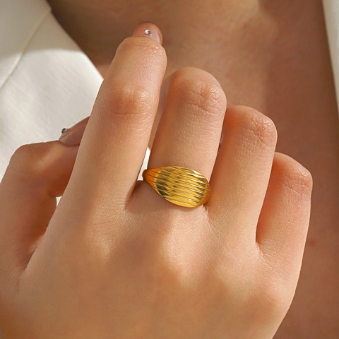 Edelstahl Ring Goldplattiert Verstellbar Offen Wellen Horizontaler Streifen Geometrisch Minimalistisches Design Modeschmuck Damen