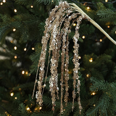 Christmas Sequin Decorative Stem Shimmering Glitter Wheat Spike Shape Pick For Tree Holiday Wedding Party Home Decoration