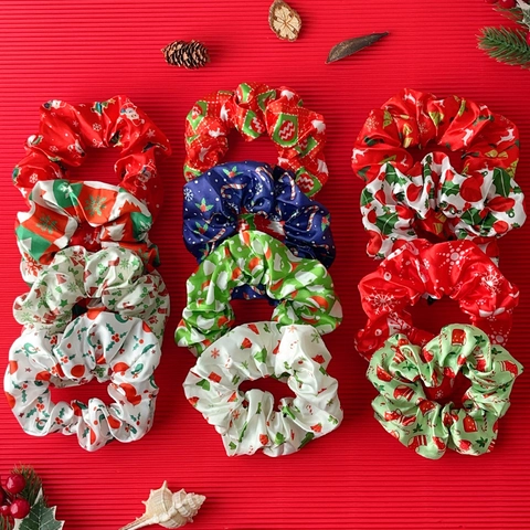 Weihnachten Satin Scrunchie Urlaub Haargummi Für Damen Mädchen Elastisches Haarband Mit Weihnachtsmann Schneeflocke Rentier Baum Druck