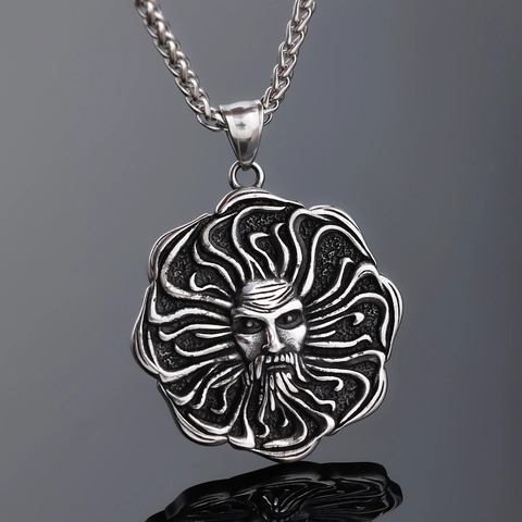 Sun God Relief Anhänger Halskette Edelstahl Retro Nordische Mythologie Stil Punk Schmuck Für Damen Und Herren Silber
