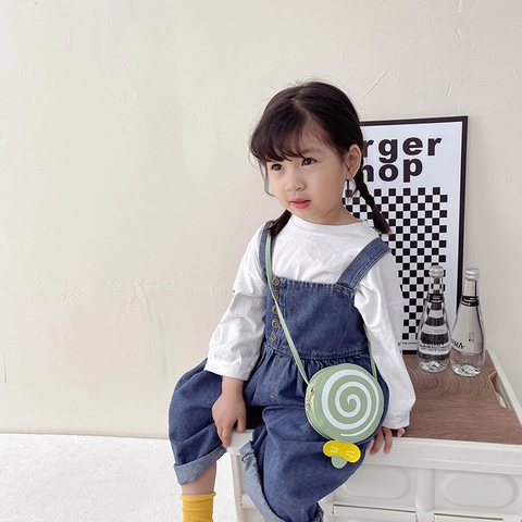 Kids Crossbody Bag PU Leather Lollipop Shape Spiral Pattern Bow Decor Cute Mini Shoulder Bag For Boys Girls