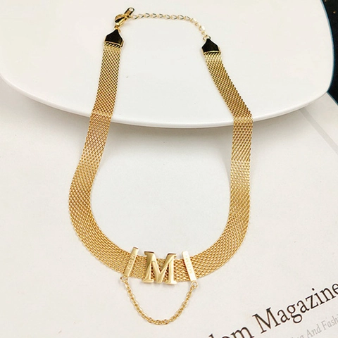 Titanium Steel Mesh Woven Choker Necklace And Ring Gold Plated M MOM Letter Tassel Jewelry For Women Mother Day Gift