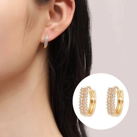 Pendientes Huggie Hoop Micro Pave Circonita Cobre Chapado En Oro Forma U Moda Elegante Para Mujeres