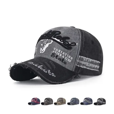 Cappello Da Baseball In Cotone Lavato Retro Americano Ricamato Distressed Cappello Strapback Regolabile Hip Hop Streetwear