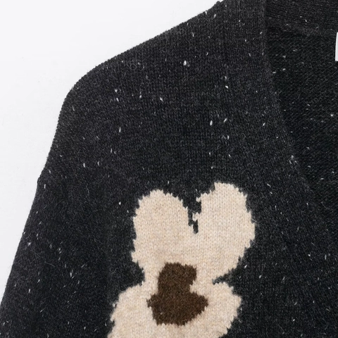 Cárdigan De Punto Con Cuello En V Para Mujer Jacquard Floral Vintage Con Botones Suéter Holgado De Poliéster