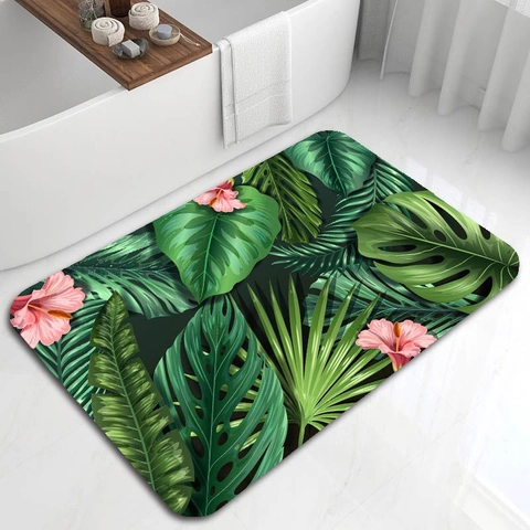 Tappetino Bagno Assorbente Fango Diatomee Antiscivolo Asciugatura Rapida Zerbino Per Cucina Arredo Casa Foglie Tropicali Fiori