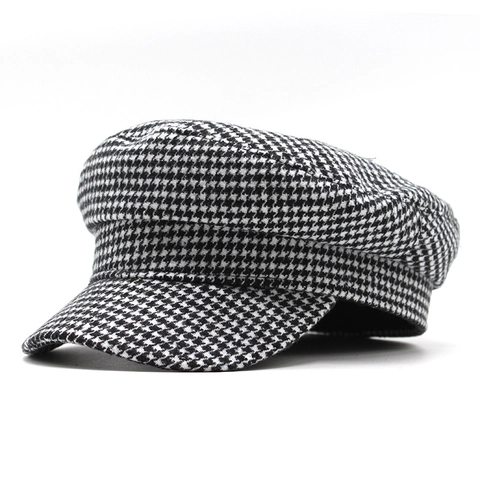 Newsboy Cap Women Houndstooth Pattern Cotton Polyester Retro British Style Vintage Beret Hat Autumn Winter Casual