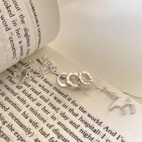 Collana In Argento Sterling 925 Cerchi Intrecciati Geometrico Irregolare Ciondolo In Zircone Stile Francese Elegante Donna