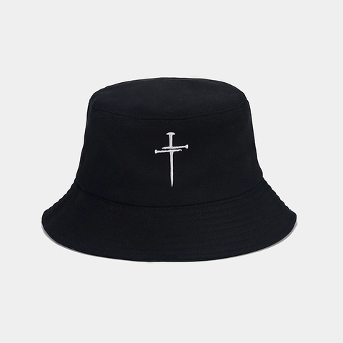 Unisex Baumwolle Anglerhut Streetwear Mode Bestickt Kreuz Nagel Muster Sonnenschutz Fischerhut Flache Krone Outdoor