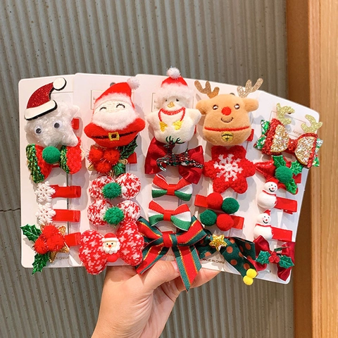 Pinces À Cheveux De Noël Peluche Tissu Père Noël Renne Bonhomme De Neige Arbre Nœuds Mignon Festif Enfants Filles Accessoires