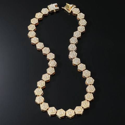 Collana Catena Cubana Hiphop Da Uomo Lega Esagono Geometrico Strass Completi Gioielli Di Moda