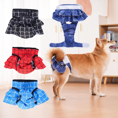 Washable Dog Sanitary Pants Reusable Female Dog Diaper Male Dog Belly Band Adjustable Breathable Cotton Pet Underwear