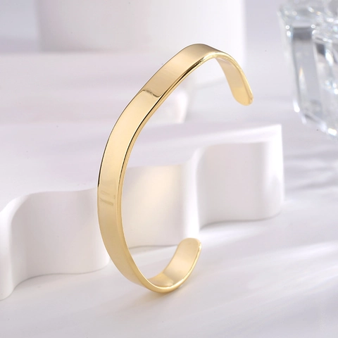 Bracciale Rigido in Ottone Placcato Oro Irregolare Minimalista per Donna Bracciale Aperto Geometrico Lucido Gioielli Moda