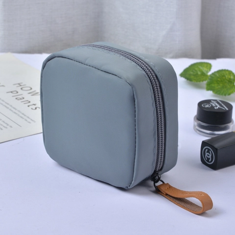 Mini Square Nylon Lipstick Storage Bag Waterproof Portable Small Makeup Pouch With Leather Puller Zippered Minimalist Travel Organizer