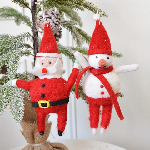 Ornamenti Sospesi Di Natale In Feltro Di Lana Babbo Natale E Pupazzo Di Neve Rosso Bianco Ciondolo Per Albero Festivo