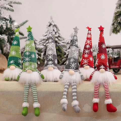 LED Christmas Gnome Forest Man Plush Toy Knitted Snowflake Hat Glowing Doll Ornaments For Holiday Home Party Desktop Decor