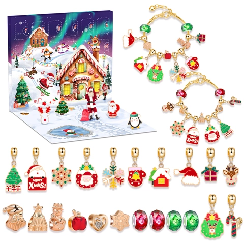 Calendario Dell Avvento Di Natale Bracciale Diy Ciondoli In Smalto Lega Di Zinco Perle Di Cristallo Regalo Bambini