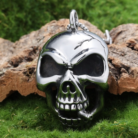 Collana Con Pendente Teschio Che Fuma Acciaio Inossidabile Stile Punk Gotico Biker Gioielli Per Uomo