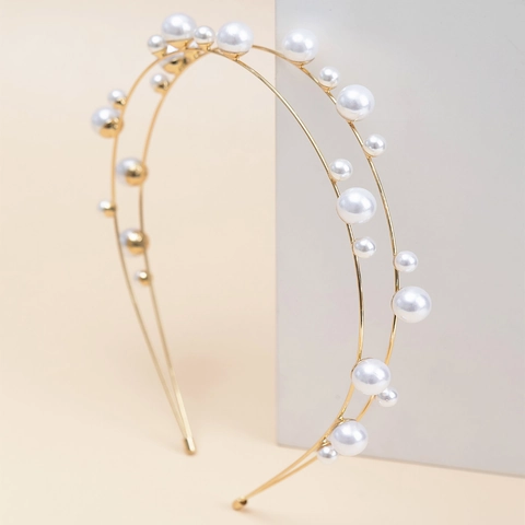 Diadema De Doble Capa Con Perlas Artificiales Elegantes Perlas Artificiales Blancas Aro De Pelo De Metal Para Mujeres Boda Fiesta Accesorio