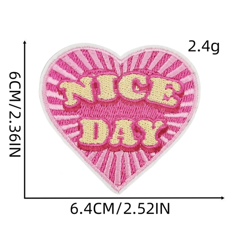 Heart Shaped Embroidery Patches Polyester Thread Iron On Applique Decorative DIY Clothing Accessories Cute Pink Red Flowers Lettering