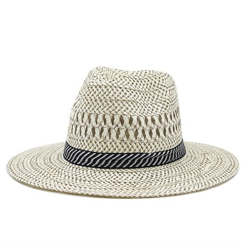 Cappello Fedora Di Paglia Traspirante Protezione Solare Estate Spiaggia Vacanze Stile Panama Classico Nastro Tesa Larga