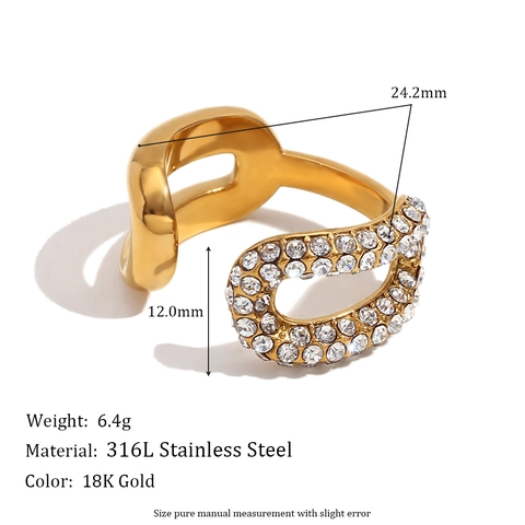 Anillo Abierto De Acero Inoxidable Chapado En Oro De 18 Quilates Geométrico Asimétrico Estrás Ajustable Joyería Mujer