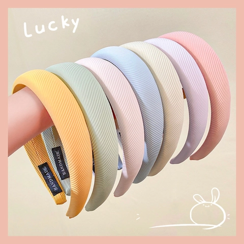 Ribbed Fabric Sponge Padded Headband Thickened Wide Brim Hair Hoop Solid Candy Color Handmade Women Hair Accessory