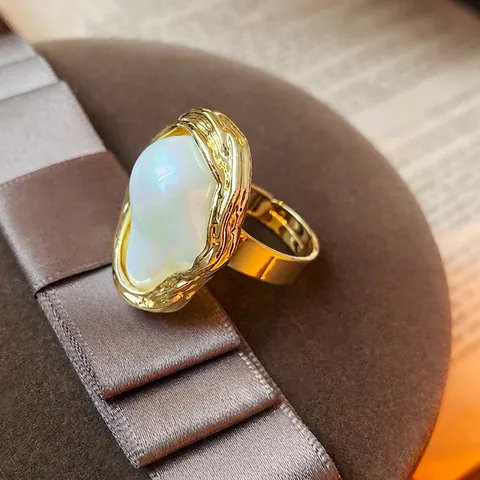 Anillo Abierto Ajustable Perla Barroca Artificial Aleación Irregular Estilo Francés Vintage Lujo Elegante Joyas Para Mujeres