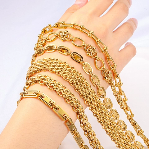 Stainless Steel Jewelry Chains 18K Gold Plated Vacuum Plating Bulk Link DIY Accessories For Necklace Bracelet Making