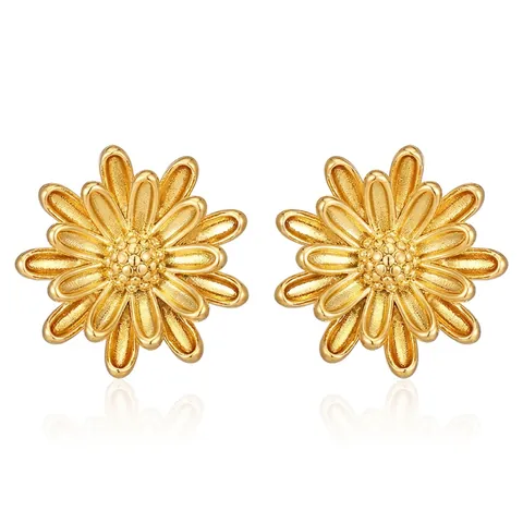 Pendientes Botón Margarita Acero Inoxidable Chapado Oro 18K Diseño Floral Minimalista Para Mujer