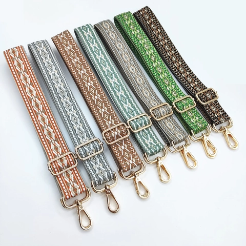 Women Adjustable Ethnic Jacquard Bag Strap Wide Geometric Rhombus Woven Shoulder Strap Replacement For Handbags Crossbody