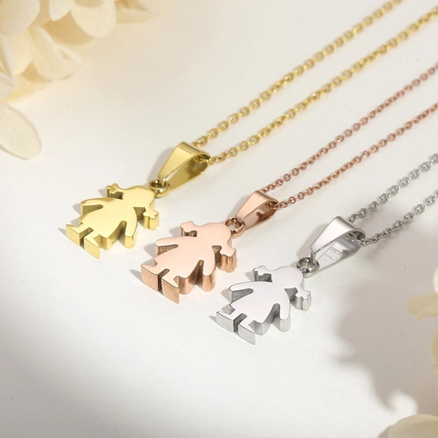 Little Girl Figure Necklace And Earrings Stainless Steel Simple Cute Cartoon Character Jewelry For Women
