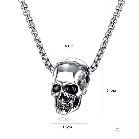 Collana con Ciondolo a Teschio Vintage Punk da Uomo Gioielli Hip Hop Gothic Skeleton Head Regalo di Halloween Catena Box