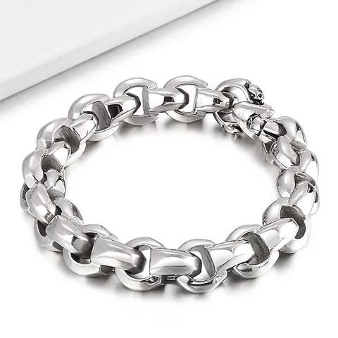Bracelet Grosse Maille Gourmette Homme Acier Inoxydable 316L Style Hip Hop Punk Bijoux Biker