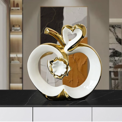 Ceramic Apple Ornament Gold Plated Heart Shaped Flower Bird Decor Modern Luxury Living Room Desktop Art Figurine