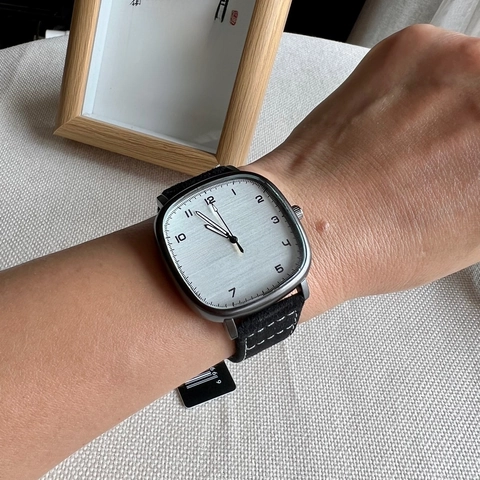 Retro Square Quartz Watch With Faux Leather Strap Large Brushed Dial Silent Casual Wristwatch For Women Student Daily