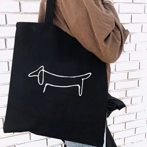 Dog Print Canvas Tote Bag For Women Large Capacity Shopping Handbag Harajuku Style Casual Reusable Shoulder Bag