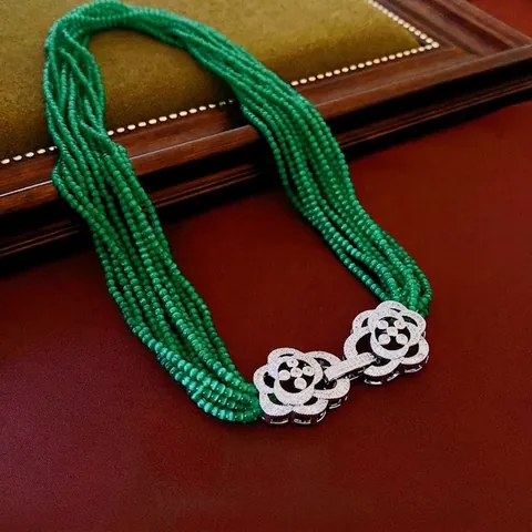 Collana A Più Strati Con Perline Di Pietra Occhio Di Gatto Verde E Chiusura Floreale In Zircone Bianco Per Donne Gioielli