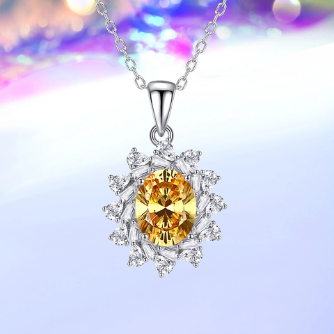 Collier Pendentif Tournesol en Argent Sterling S925 pour Femme Zirconia Ovale Incrusté Collier Chaîne Florale de Luxe Bijoux de Fête