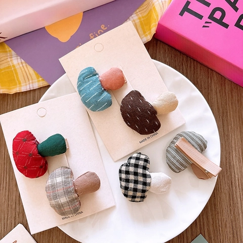 Accessori Per Capelli A Fungo Carino Tessuto Quadri Righe Fermagli E Elastici Per Bambine Ragazze Stile Coreano