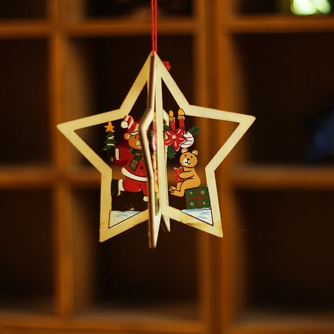 Addobbi Natalizi Decorazioni Appese In Legno 3D Forme Stella Albero Campana Per Decorazioni Per Feste In Casa