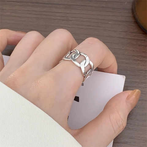 Anello In Argento Sterling 925 Maglia Di Catena Vintage Regolabile Aperto Stile Retro Industriale Per Donne Uomini