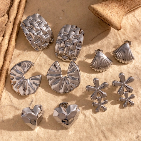 Titanstahl Herz Blume Muschelmuster Ohrstecker Silber Chic Mode Edelstahl Ohrringe Für Damen Schmuck