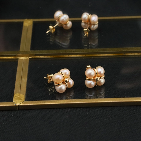 Orecchini a Bottone a Fiore in Perla d'Acqua Dolce Naturale per Donna Perno in Argento Sterling 925 Gioielli Floreali Oro